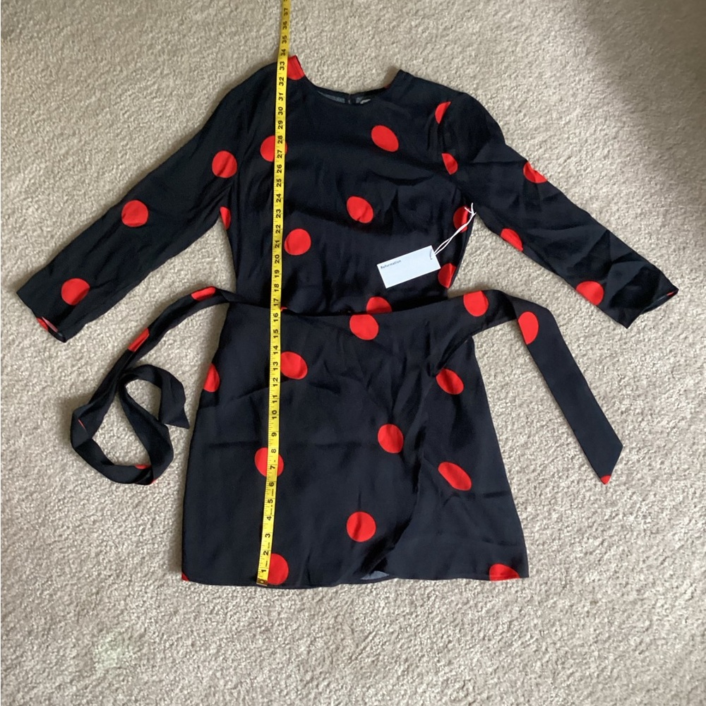 Reformation Black and Red 
Polka Dot Wrap Dress NWT